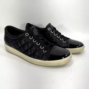 Ecco Soft 7 Black Quilted Leather Patent Cap Toe Lace Up Sneakers Size US 6.5 - Picture 1 of 11