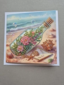 Handgefertigte Grußkarte Maritim mit Strass Diamond Painting Strand Flaschenpost - Bild 1 von 1