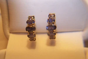 14K YG Iolite "Tanzanite" Hoop Earrings 2.0 TCW 1.7 Grams Imperial Dice Mark - Picture 1 of 10