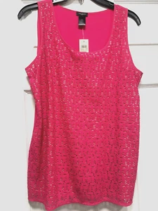 ANN TAYLOR Fuchsia Sleeveless Lace Top With Nude Lining Size M  NWT $49.99 - Picture 1 of 3