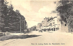 So. Manchester CT Main North Street Store Fronts Trolley Tracks Postcard - Picture 1 of 2