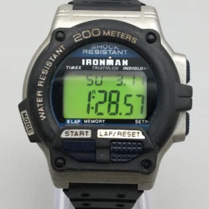 Vtg Timex Ironman Watch Men 44mm Silver Tone Indiglo 8 Lap 2002 Day Date 200M - Picture 1 of 16
