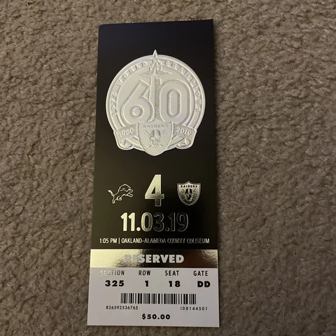 OAKLAND RAIDERS SEASON TICKET STUB vs DETROIT LIONS 11/3/2019 MINT & UNUSED Cover