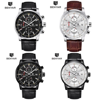 Relógio de luxo BENYAR moda quartzo cronógrafo movimento pulseira de couro relógios - Imagem 1 de 4