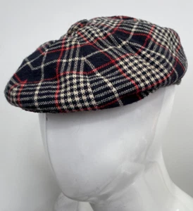 Vintage Tweed Lana Cappello Bambino S 56cm Quadri Coppola Mod Blu Pied De Poule - Picture 1 of 7