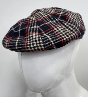 Vintage Laine Tweed Casquette Gavroche S 56cm Carreaux Casquette Mod Bleu Poule - Image 1 of 4