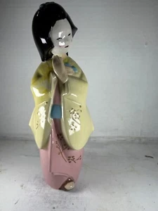Vintage japanische Geisha Mädchen Keramik Figur handbemalt Kimono 11,5 Zoll - Bild 1 von 9