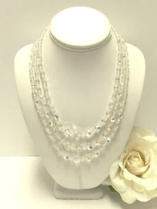 AURORA BOREALIS 3 TIER GRADUATED CRYSTAL BEAD FASHION NECKLACE 18" - Picture 1 of 5