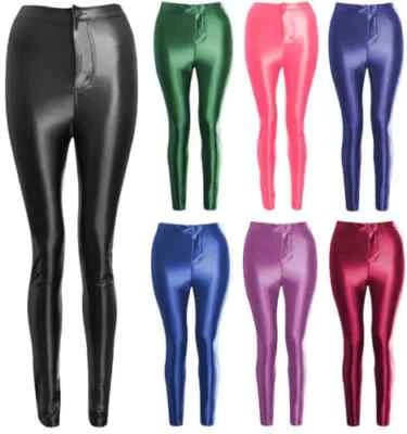 WOMENS LADIES FASHION AMERICAN APPAREL STYLE SHINY DISCO PANTS UK 6 8 10 12 14 - Image 1 of 4