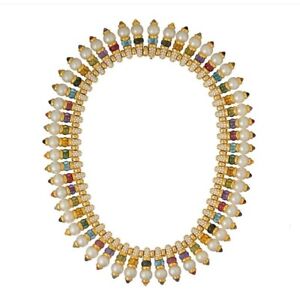 18K Yellow Gold Plated Cultured Pearl & Multi Color Beads Collar Necklace Women