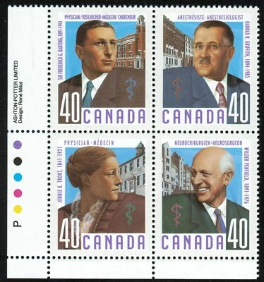 Canada sc#1305a Canadian Doctors, LL Imprint Block, Mint-NH - Image 1 of 2