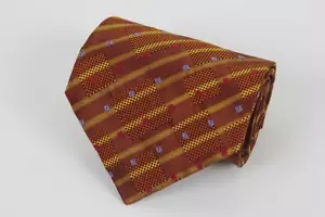 XMI Platinum Silk Tie. Golden Brown w Yellow Purple & Red Geometric. - Picture 1 of 1