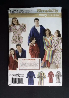 ZA0251 Simplicity 3575 Size XS-XL Child Adult Robe cut Sewing Pattern - Image 1 of 3