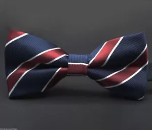 Luxury Blue / Burgundy Striped Men's Adjustable Satin Bow Tie Wedding Necktie - Picture 1 of 1