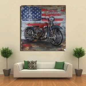 Harley Davidson art, Metal Wall Art, 3D Wall Vintage Motorcycle Iron & Wood Sale - Picture 1 of 4
