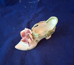 VEE JACKSON CALIFORNIA POTTERY Applied Flower Porcelain Shoe Rare Vtg 1950s - Picture 1 of 6