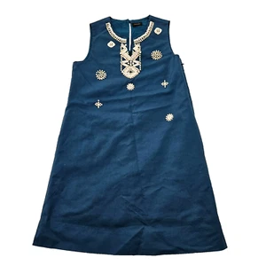 J.Crew Crewcuts Girl's Teal Beaded Rhinestone Sleeveless Shift Dress Sz 7 - Picture 1 of 11