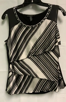 Alfani女式黑色白色条纹无袖分层正装背心水钻PS — 第 1/4 张图片