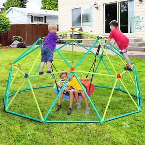 10ft Climbing Dome Swing Set with Saucer Swing Jungle Gym for Kids Backyard Play - Picture 1 of 7