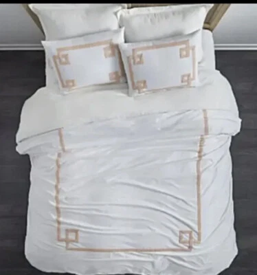 Villa By Noble Excellence 2 Королевские Подушки Накидки Белые и Румяна Греческий Ключ Хлопок Новые - Изображение 1 из 4