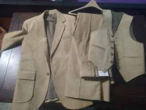 Vtg 3 Pc Suit Tan Corduroy Elderado Vest, Jacket: Sz 16 Flared Pants: 28x34 - Picture 1 of 7