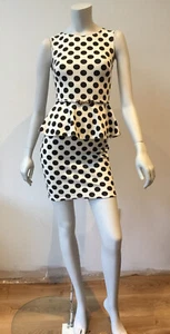 Used Atmosphere sleeveless white & black polka dot peplum dress Size 8 - Picture 1 of 8
