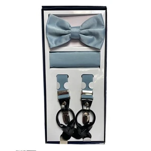 New Y back Men Vesuvio Napoli Suspenders Bowtie Hankie Dusty Blue wedding formal - Picture 1 of 3