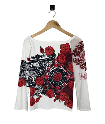  Blusa SAVE THE QUEEN Manga Larga Encaje Estampado Flores Blanca Talla S Foto 1 de 4