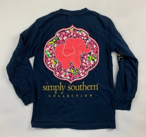 Simply Southern Long Sleeve Tee S Navy Blue Elephant Crew Neck - Picture 1 of 4