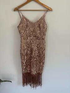 Two Sisters Size 6 Womens Rose Gold Sequin Flapper 1920's Dress - Picture 1 of 4
