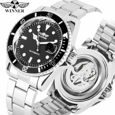 WINNER Date Display Stainless Steel Mens Automatic Mechanical Wrist Watch Analog - Image 1 of 4