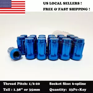 23PC+KEY 1/2-20 FIT JEEP WRANGLER JK YJ TJ KK MJ BLUE SPLINE 1.38'' LUG NUTS - Picture 1 of 7
