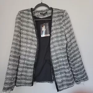 Elegant Classy Black Gray Metallic Naked Wardrobe Tweed Jacket NWT SML Clueless - Picture 1 of 4