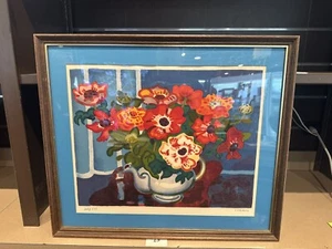 Schöner Guy Charon Print blau mit roten Blumen - Bild 1 von 9