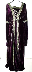Halloween Princess Costume Womens Lg Dress Purple Velour Gold Trim Drape Sleeves - Picture 1 of 4