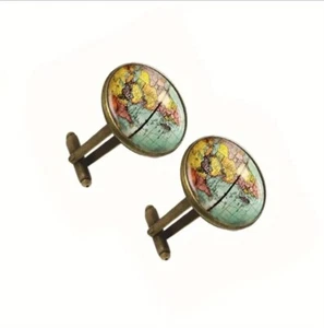 Kreative Weltkarte Manschettenknöpfe Retro Stil Bronze #3579 - Bild 1 von 2