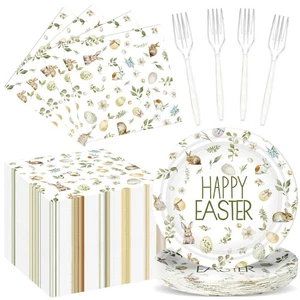 160 PCS 40 GUEST HAPPY EASTER PARTY SUPPLIES EASTER PAPER PLATES AND NAPKINS FOR - Bild 1 von 7