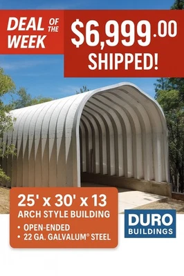 NEW DuroSPAN Steel G 25x30x13 Garage Shop DIY Building Kit DiRECT w/ Open Ends - Image 1 of 4