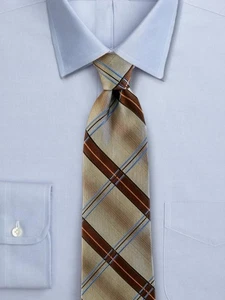 Jos A Bank italienische Seidenkrawatte braun beige blau orange kariert Krawatte Italien neu mit Etikett - Bild 1 von 10