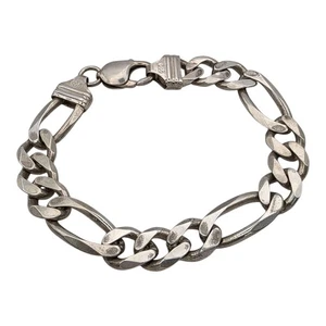 Solid 925 Sterling Silver Mens Figaro Bracelet 31.2g 10.4mm Italy 8” Heavy Gift - Picture 1 of 6