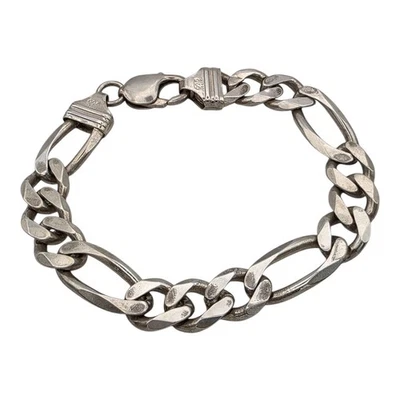 Solid 925 Sterling Silver Mens Figaro Bracelet 31.2g 10.4mm Italy 8” Heavy Gift - Image 1 of 4