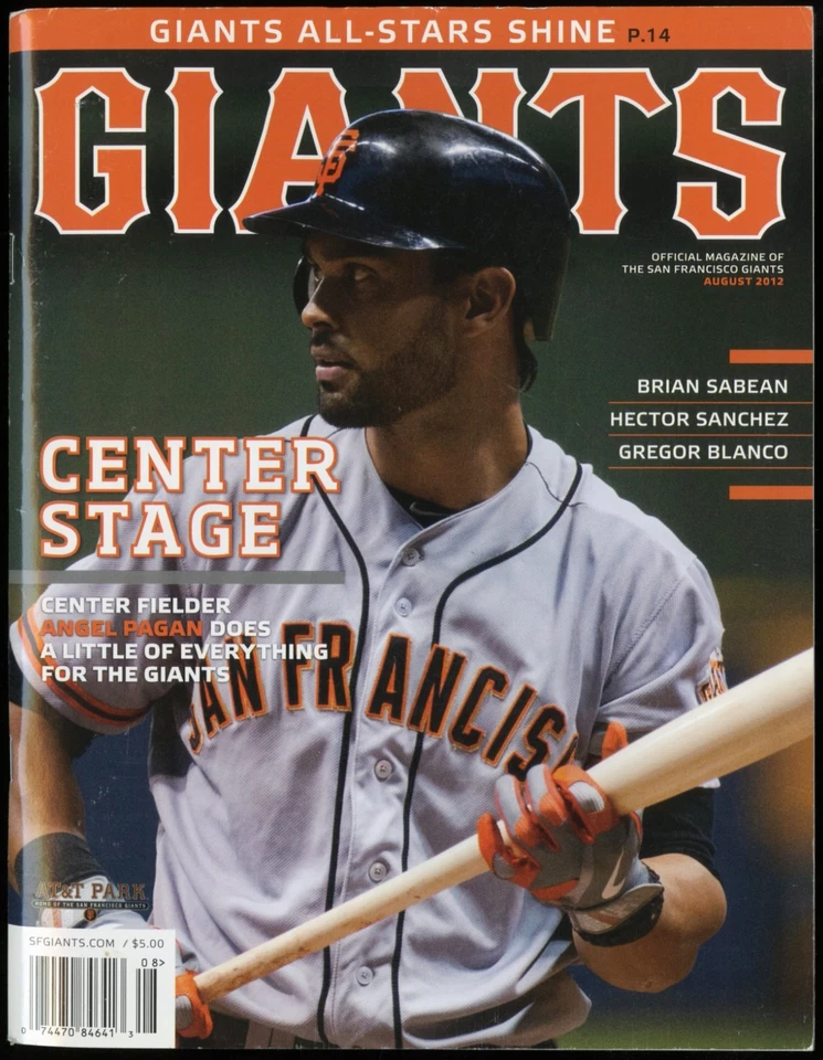 AUGUST 2012 SAN FRANCISCO GIANTS PROGRAM MAGAZINE, ANGEL PAGAN, BRIAN SABEAN - Image 1 of 1