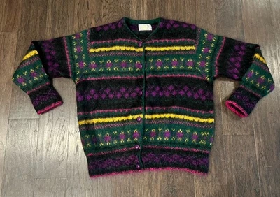 Vintage United Colors Of Benetton Mohair Geometric Print Button Up Cardigan 1980 - Image 1 of 4