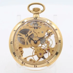 12er LeGant Skelett 17J Mechanische Taschenuhr Unitas 6498 Goldfarben Swiss Läuft - Bild 1 von 2