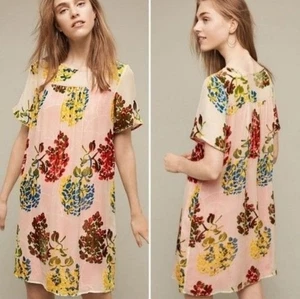 Anthropologie Maeve Flower Market Samt Burnout Swing Kleid Floral Rosa M - Bild 1 von 16