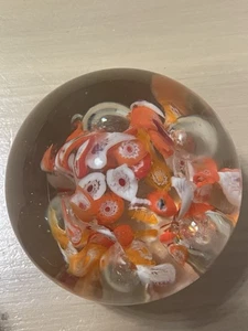 Vtg Orange Swirl, Spot, Bubble  Art Glass Paperweight - Bild 1 von 6