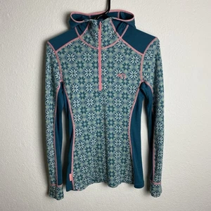 Kari Traa Rose Baselayer Hoodie Size Medium 1/4 Zip Long Sleeve 100% Merino Wool - Picture 1 of 8