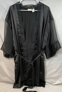 Vintage Victoria's Secret Gold Label Satin Morgenmantel Einheitsgröße schwarz transparente Ärmel Gürtel - Bild 1 von 7