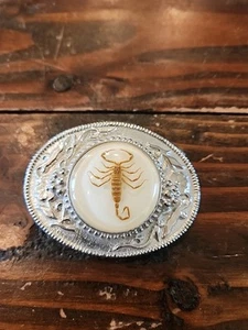 Real Scorpion in Resin Centerpiece on Vintage Western Ornate Belt Buckle - Picture 1 of 7