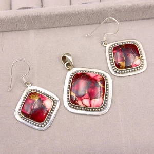 Necklace Set Natural Red Copper Buffalo Turquoise 925 Sterling Silver For Her - Picture 1 of 9